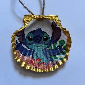 Disney Stitch Handcrafted Shell Ornament Gold Metallic Decoupage